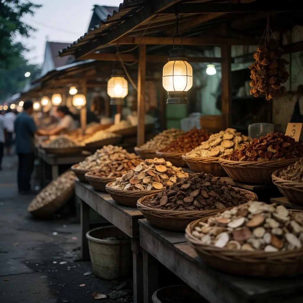 Jakarta botanical market at dusk