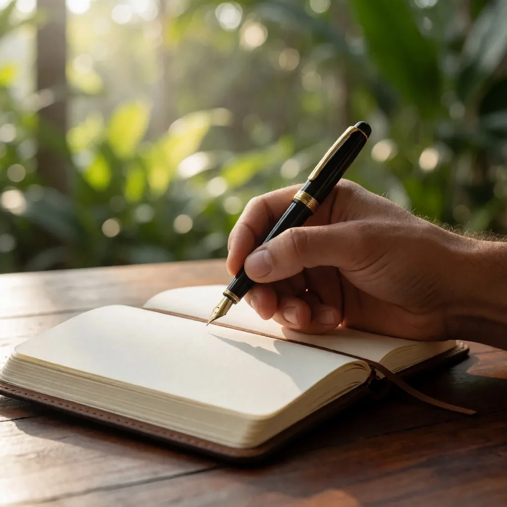 A wellness journal open on a wooden table